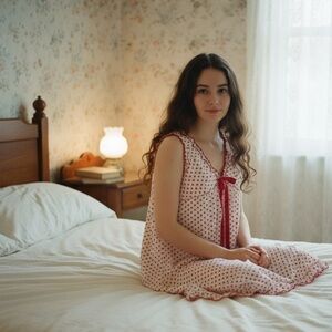 Vintage 1960s Barbizon Seraphim Batiste Red & White Floral Long Nightgown Medium